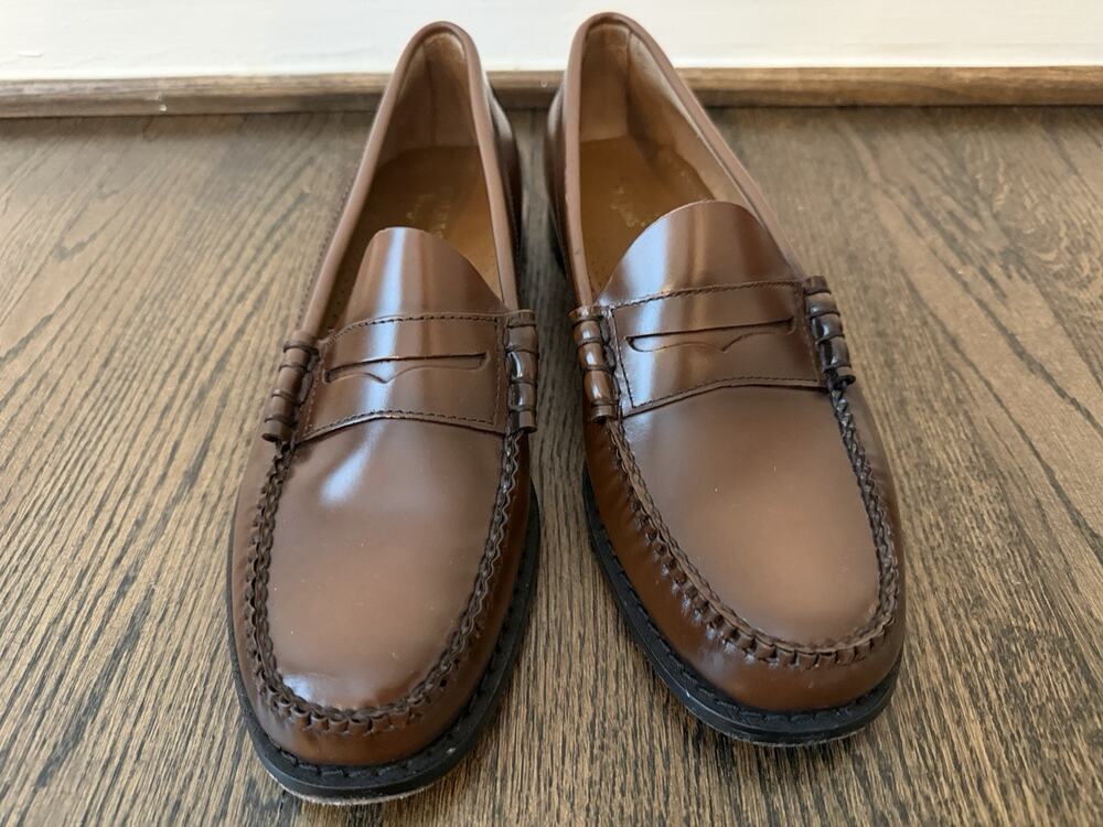 G.H. Bass Weejuns Larson Loafer Tan Beige Canvas Brown Leather Shoes 9.5 D Men's